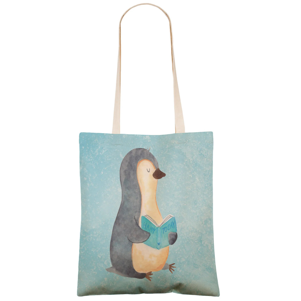 Einkaufstasche Pinguin Buch Tragetasche, Tasche, Beutel, Stofftasche, Baumwolltasche, Umhängetasche, Shopper, Einkaufstasche, Beuteltasche, Pinguin, Pinguine, Buch, Lesen, Bücherwurm, Nichtstun, Faulenzen, Ferien, Urlaub, Freizeit