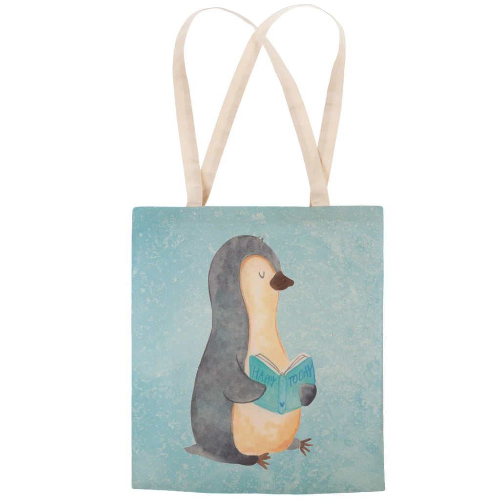 Einkaufstasche Pinguin Buch Tragetasche, Tasche, Beutel, Stofftasche, Baumwolltasche, Umhängetasche, Shopper, Einkaufstasche, Beuteltasche, Pinguin, Pinguine, Buch, Lesen, Bücherwurm, Nichtstun, Faulenzen, Ferien, Urlaub, Freizeit