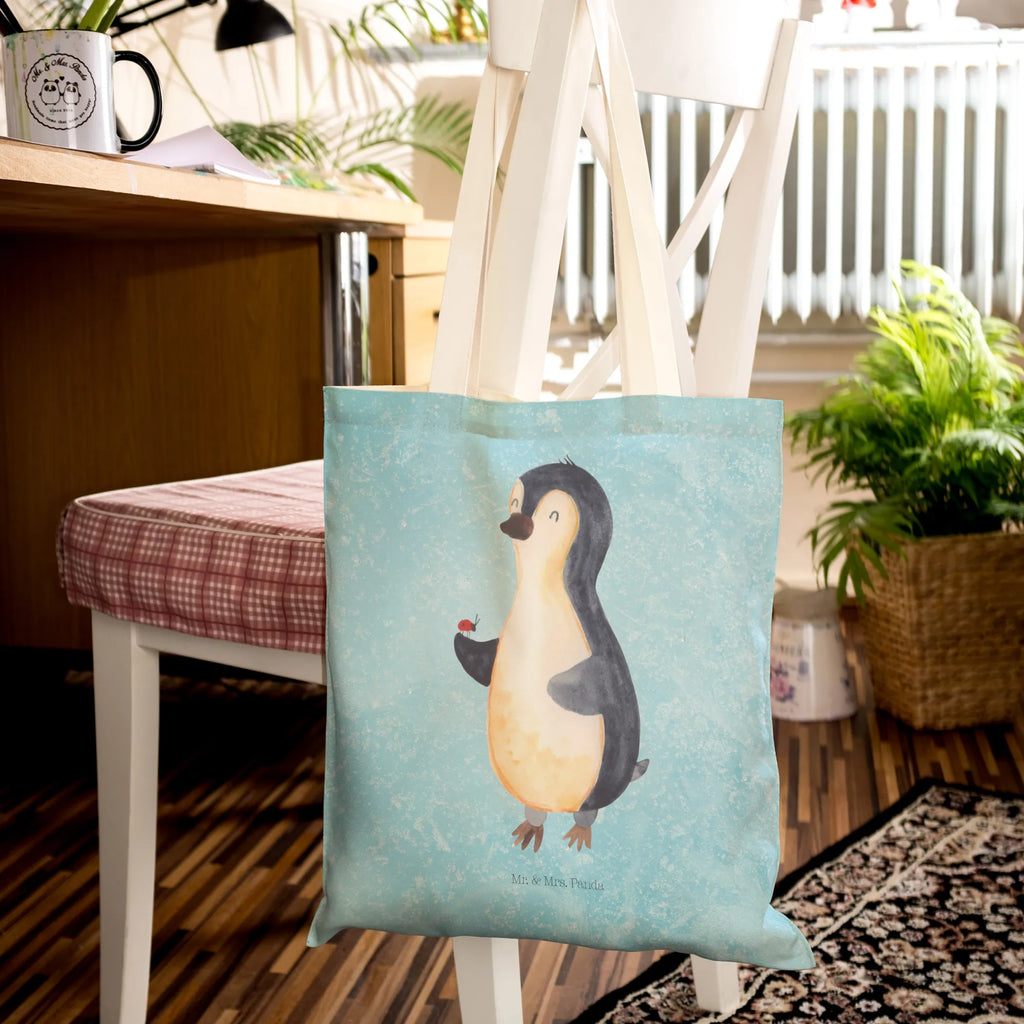 Einkaufstasche Pinguin Marienkäfer Tragetasche, Tasche, Beutel, Stofftasche, Baumwolltasche, Umhängetasche, Shopper, Einkaufstasche, Beuteltasche, Pinguin, Pinguine, Marienkäfer, Liebe, Wunder, Glück, Freude, Lebensfreude