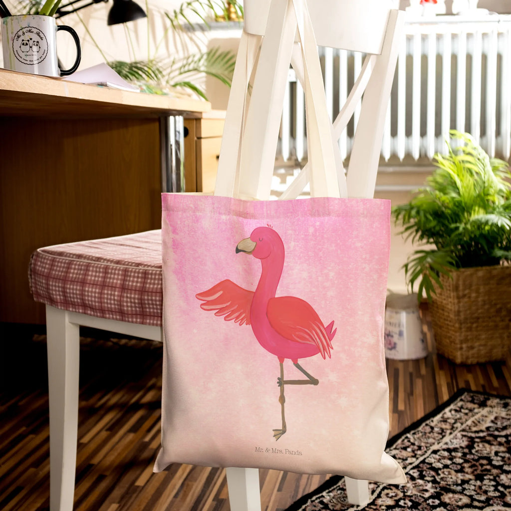 Einkaufstasche Flamingo Yoga Tragetasche, Tasche, Beutel, Stofftasche, Baumwolltasche, Umhängetasche, Shopper, Einkaufstasche, Beuteltasche, Flamingo, Vogel, Yoga, Namaste, Achtsamkeit, Yoga-Übung, Entspannung, Ärger, Aufregen, Tiefenentspannung