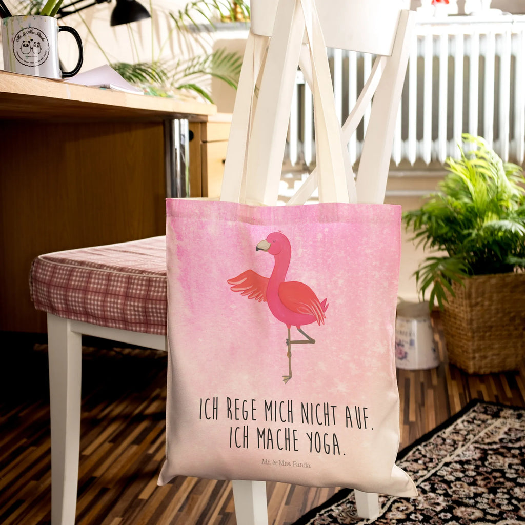 Einkaufstasche Flamingo Yoga Tragetasche, Tasche, Beutel, Stofftasche, Baumwolltasche, Umhängetasche, Shopper, Einkaufstasche, Beuteltasche, Flamingo, Vogel, Yoga, Namaste, Achtsamkeit, Yoga-Übung, Entspannung, Ärger, Aufregen, Tiefenentspannung