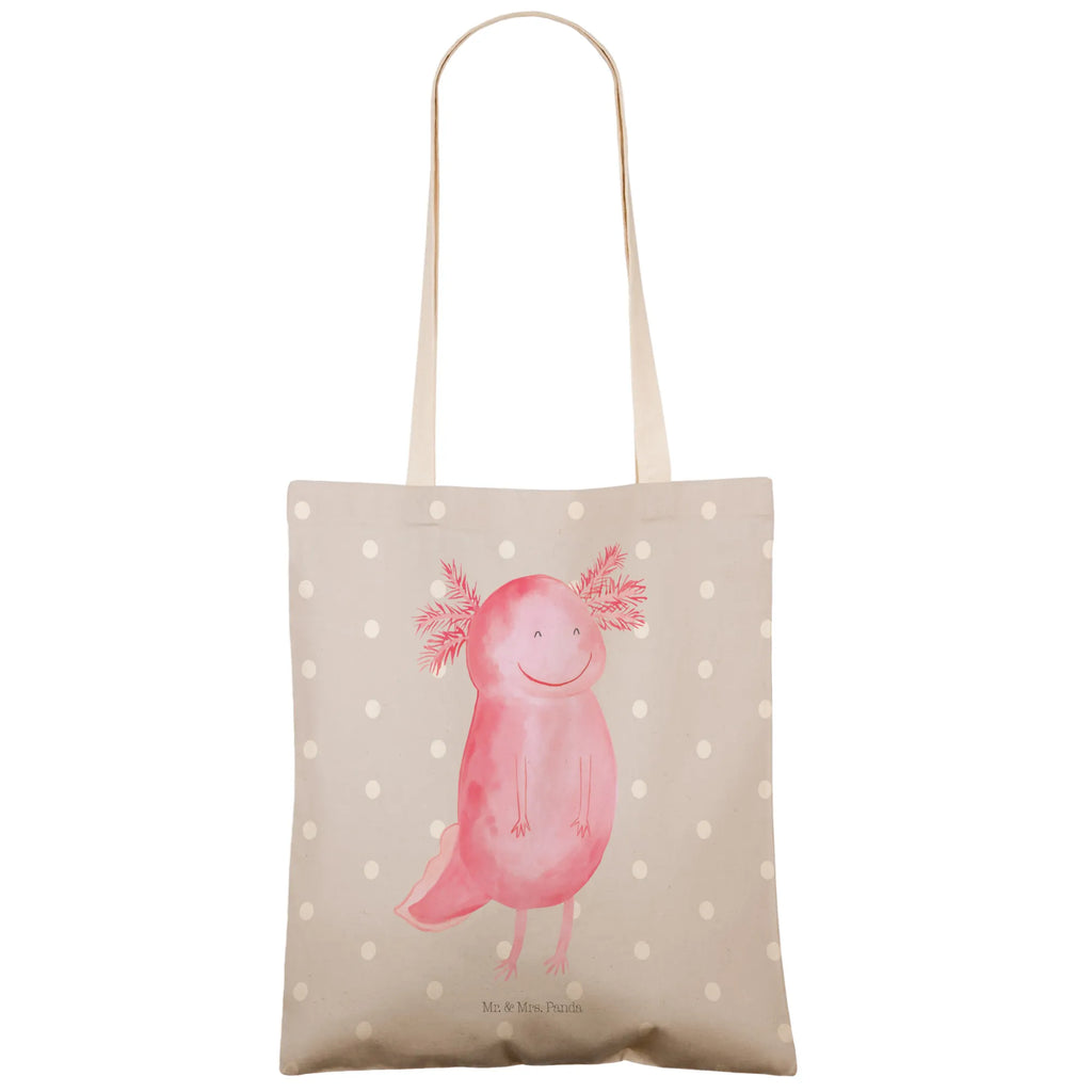 Einkaufstasche Axolotl glücklich Tragetasche, Tasche, Beutel, Stofftasche, Baumwolltasche, Umhängetasche, Shopper, Einkaufstasche, Beuteltasche, Axolotl, Molch, Axolot, Schwanzlurch, Lurch, Lurche, Motivation, gute Laune