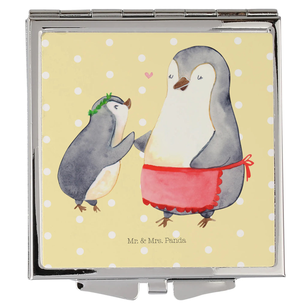 Handtaschenspiegel quadratisch Pinguin mit Kind Spiegel, Handtasche, Quadrat, silber, schminken, Schminkspiegel, Familie, Vatertag, Muttertag, Bruder, Schwester, Mama, Papa, Oma, Opa, Geschenk, Mami, Mutti, Mutter, Geburststag