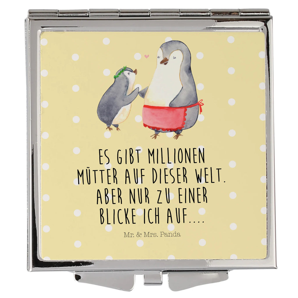 Handtaschenspiegel quadratisch Pinguin mit Kind Spiegel, Handtasche, Quadrat, silber, schminken, Schminkspiegel, Familie, Vatertag, Muttertag, Bruder, Schwester, Mama, Papa, Oma, Opa, Geschenk, Mami, Mutti, Mutter, Geburststag