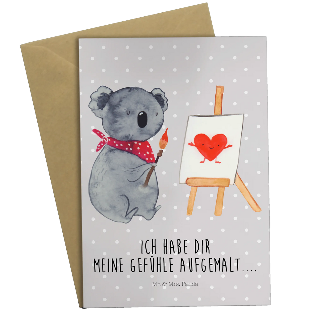 Grußkarte Koala Künstler Grußkarte, Klappkarte, Einladungskarte, Glückwunschkarte, Hochzeitskarte, Geburtstagskarte, Karte, Ansichtskarten, Koala, Koalabär, Liebe, Liebensbeweis, Liebesgeschenk, Gefühle, Künstler, zeichnen