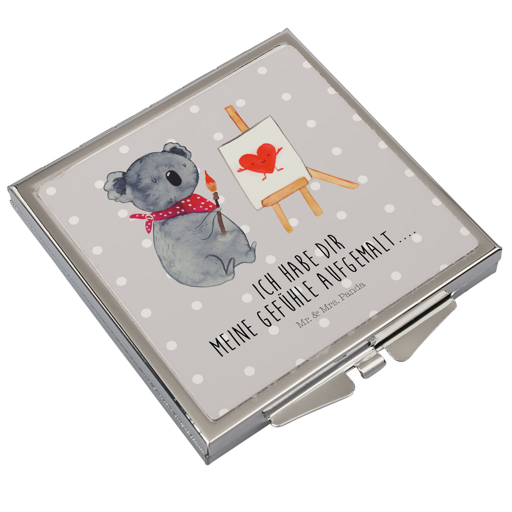 Handtaschenspiegel quadratisch Koala Künstler Spiegel, Handtasche, Quadrat, silber, schminken, Schminkspiegel, Koala, Koalabär, Liebe, Liebensbeweis, Liebesgeschenk, Gefühle, Künstler, zeichnen