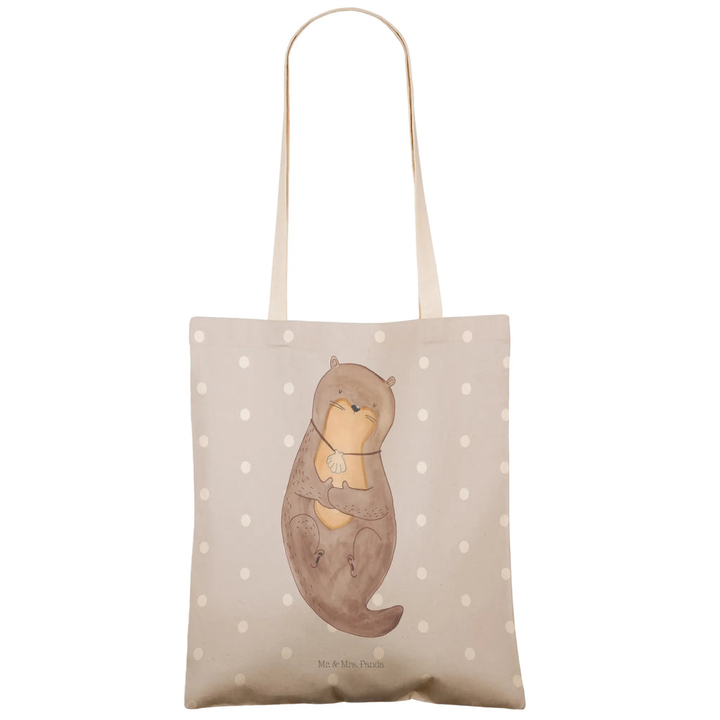 Einkaufstasche Otter mit Muschelmedaillon Tragetasche, Tasche, Beutel, Stofftasche, Baumwolltasche, Umhängetasche, Shopper, Einkaufstasche, Beuteltasche, Otter, Fischotter, Seeotter, Otterliebe, grübeln, träumen, Motivation, Tagträumen, Büro