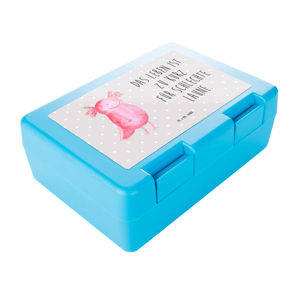 Brotdose Axolotl glücklich Brotbox, Snackbox, Lunch box, Butterbrotdose, Brotzeitbox, Axolotl, Molch, Axolot, Schwanzlurch, Lurch, Lurche, Motivation, gute Laune