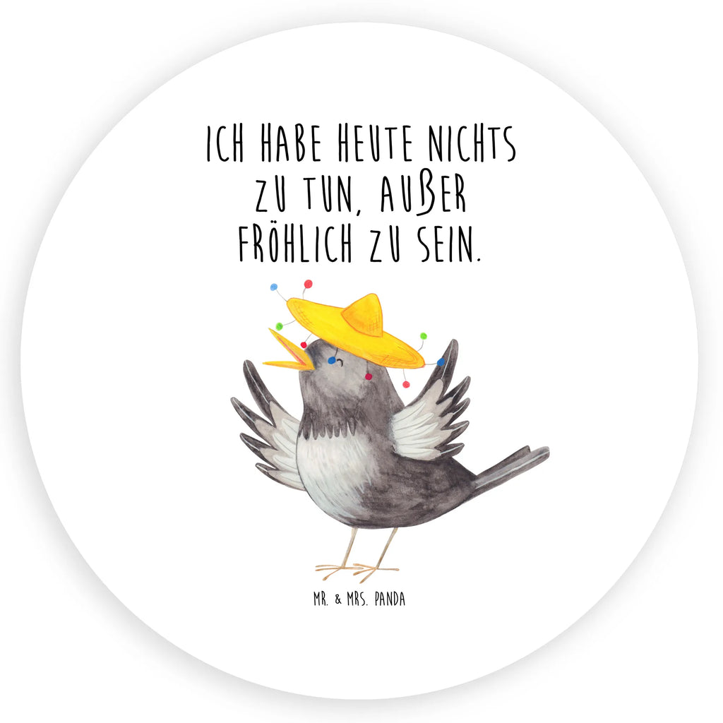 Rund Aufkleber Rabe mit Sombrero Sticker, Aufkleber, Etikett, Tiermotive, Gute Laune, lustige Sprüche, Tiere, Rabe, Vogel, Vögel, Spruch positiv, fröhlich sein, glücklich sein, Glück Spruch, froh, Elster, Motivation