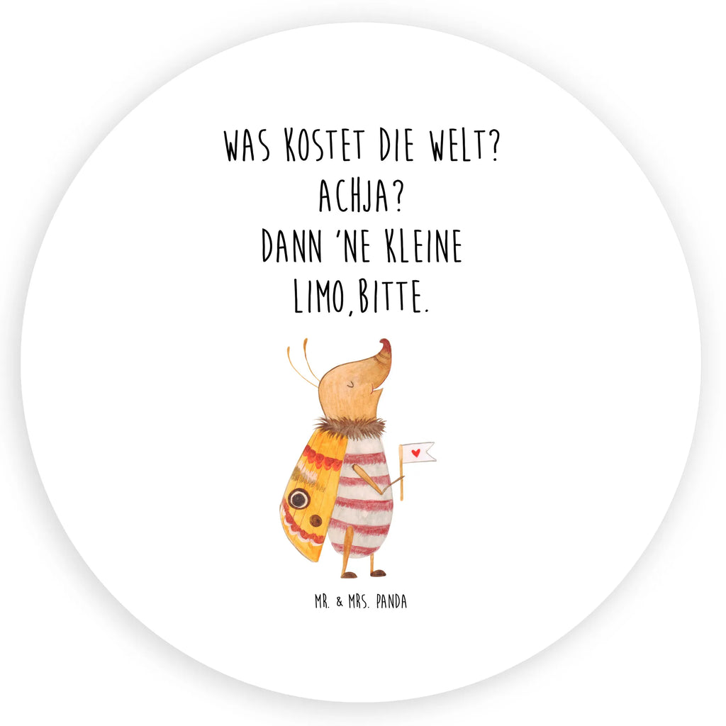 Rund Aufkleber Nachtfalter mit Fähnchen Sticker, Aufkleber, Etikett, Tiermotive, Gute Laune, lustige Sprüche, Tiere, Nachtfalter, Käfer, Spruch lustig, Spruch witzig, süß, niedlich, Küche Deko, Was kostet die Welt