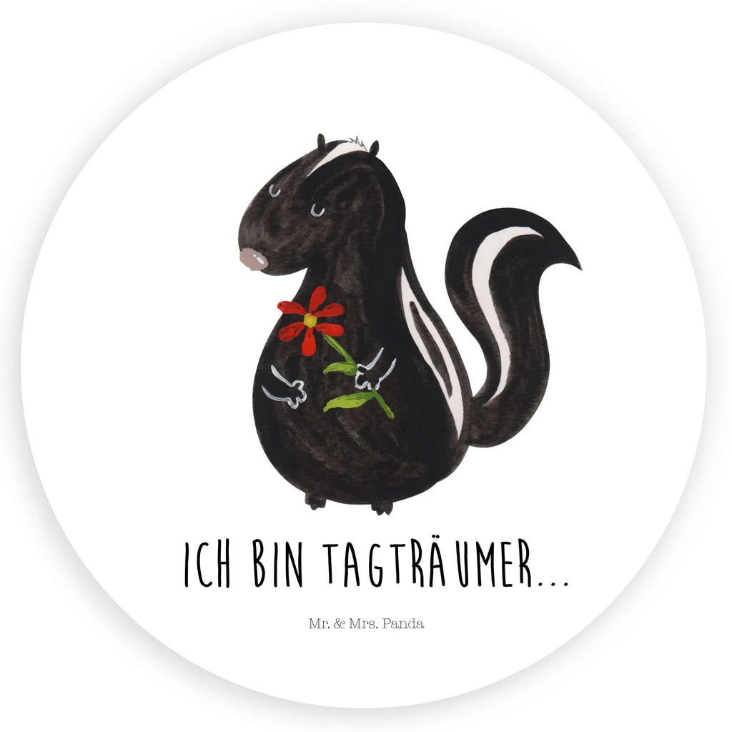 Rund Aufkleber Stinktier Blume Sticker, Aufkleber, Etikett, Stinktier, Skunk, Wildtier, Raubtier, Stinker, Stinki, Tagträumer, verträumt, Dreams, Träume