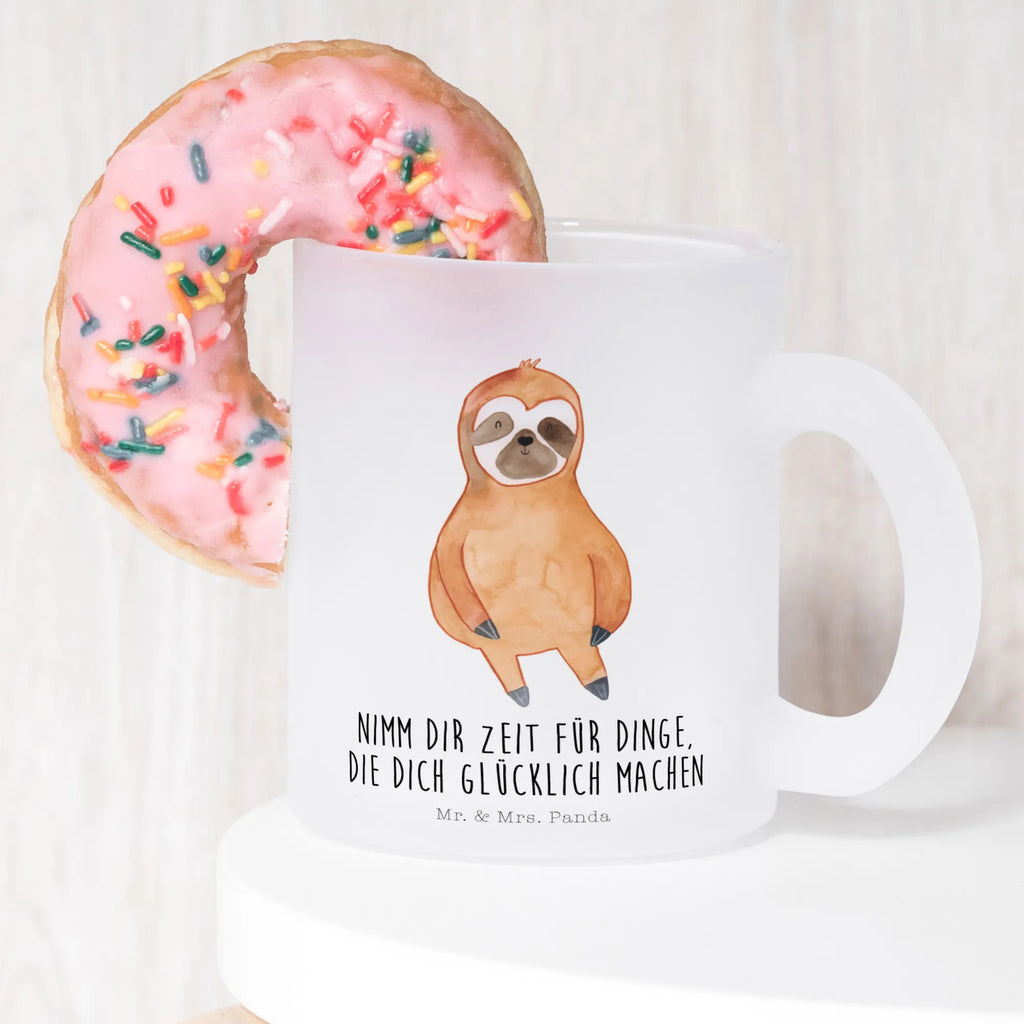 Teetasse Faultier Zufrieden Teetasse, Teeglas, Teebecher, Tasse mit Henkel, Tasse, Glas Teetasse, Teetasse aus Glas, Faultier, Faultier Geschenk, Faultier Deko, Faultiere, faul, Lieblingstier, Pause, relaxen, Glück, glücklich, zufrieden, happy, Zufriedenheit, Gelassenheit, Ruhe, Frieden