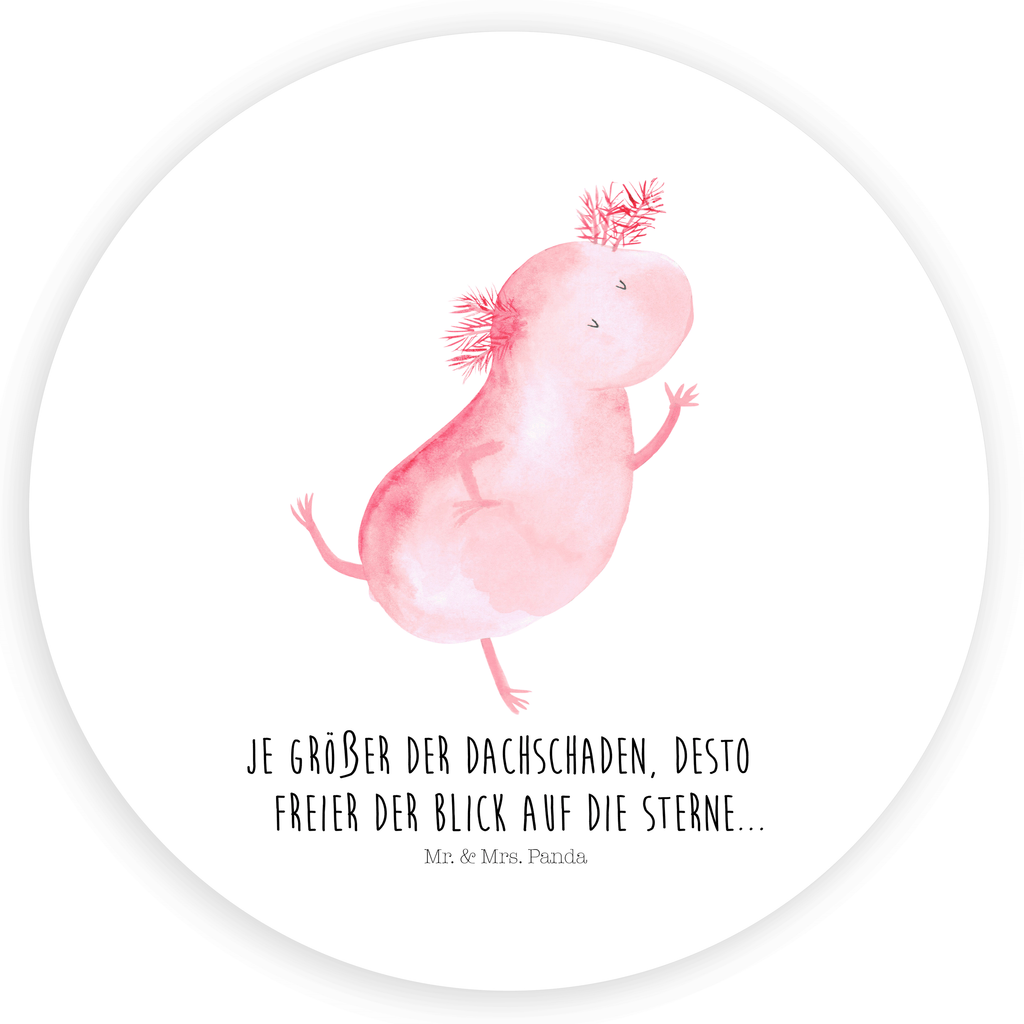 Rund Aufkleber Axolotl tanzt Sticker, Aufkleber, Etikett, Axolotl, Molch, Axolot, Schwanzlurch, Lurch, Lurche, Dachschaden, Sterne, verrückt, Freundin, beste Freundin