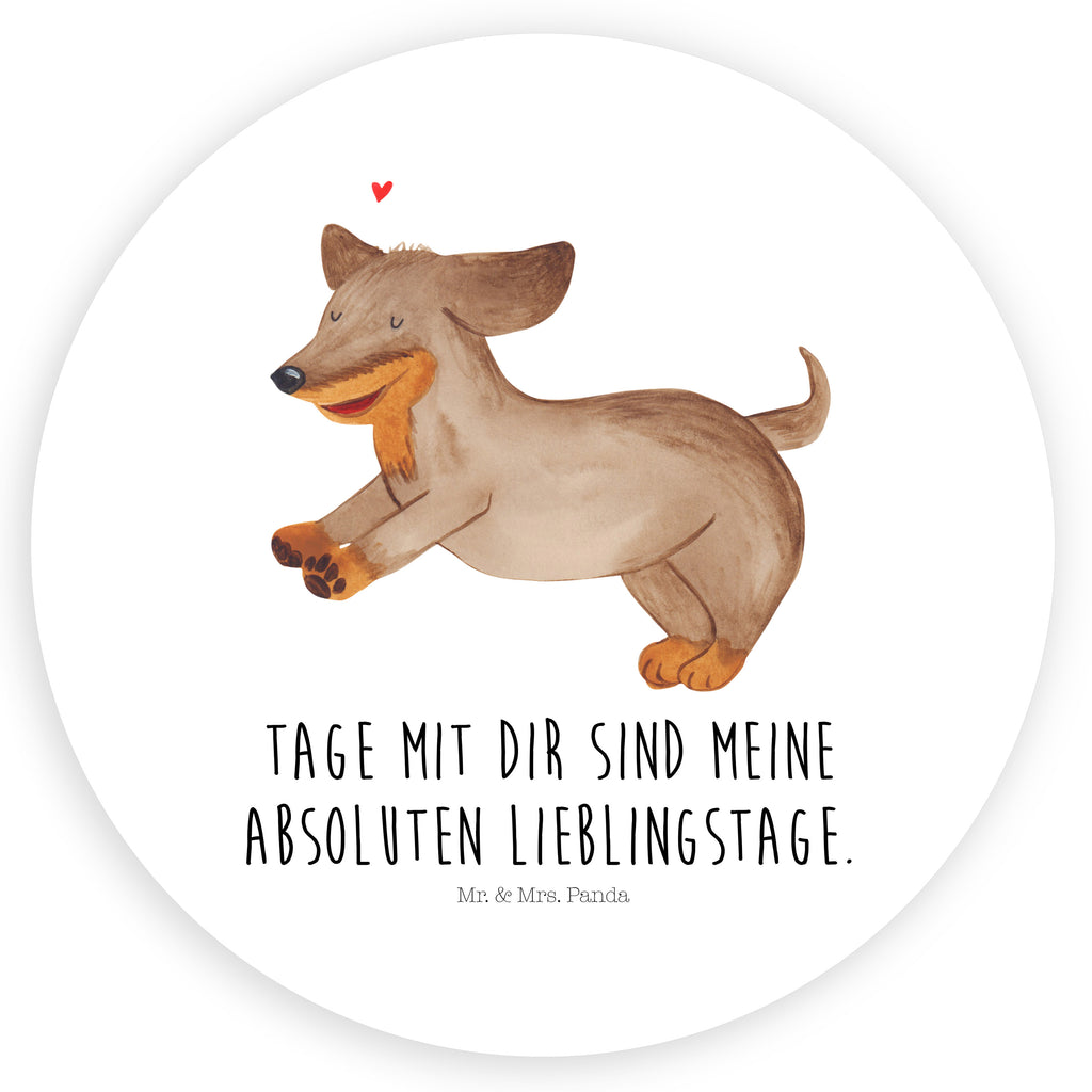 Rund Aufkleber Hund Dackel fröhlich Sticker, Aufkleber, Etikett, Hund, Hundemotiv, Haustier, Hunderasse, Tierliebhaber, Hundebesitzer, Sprüche, Hunde, Dackel, Dachshund, happy dog