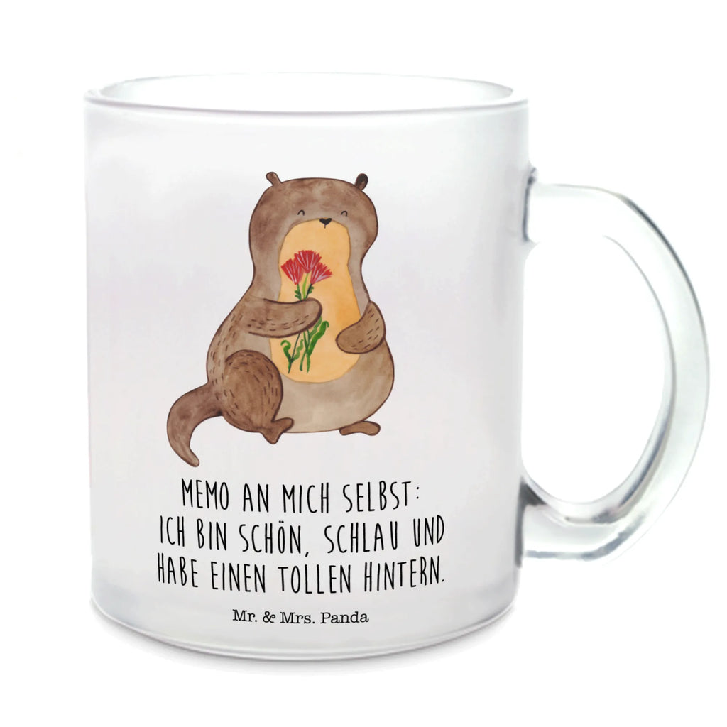 Teetasse Otter Blumenstrauß Teetasse, Teeglas, Teebecher, Tasse mit Henkel, Tasse, Glas Teetasse, Teetasse aus Glas, Otter, Fischotter, Seeotter, Otter Seeotter See Otter