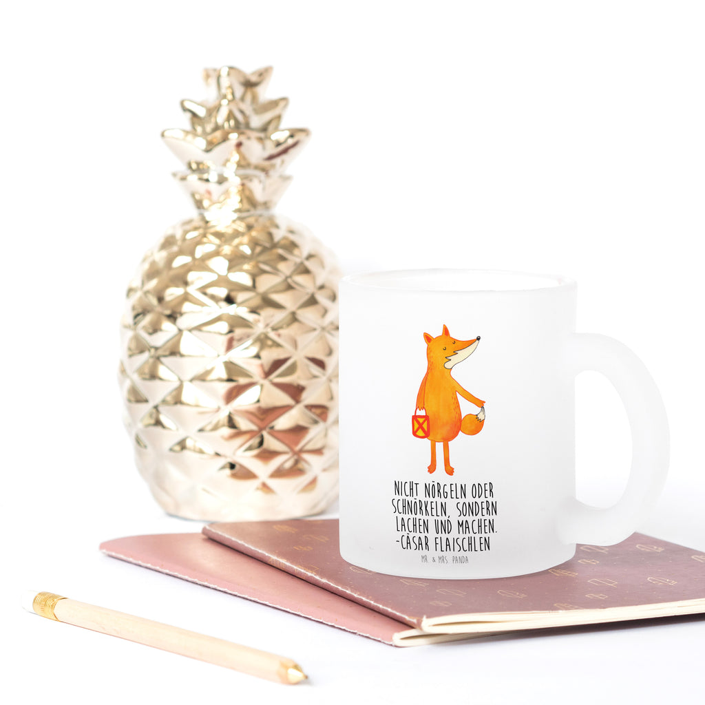 Teetasse Fuchs Laterne Teetasse, Teeglas, Teebecher, Tasse mit Henkel, Tasse, Glas Teetasse, Teetasse aus Glas, Fuchs, Füchse, Spruch trösten, Liebeskummer Spruch, Laterne, Sankt Martin, Laternenumzug, Aufmuntern, Cäsar Otto Hugo Flaischlen