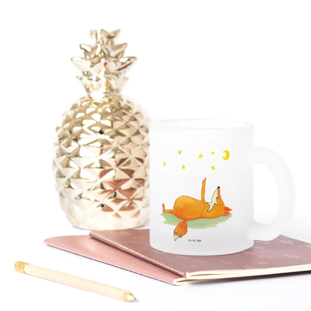 Teetasse Fuchs Sterne Teetasse, Teeglas, Teebecher, Tasse mit Henkel, Tasse, Glas Teetasse, Teetasse aus Glas, Fuchs, Füchse, tröstende Worte, Spruch positiv, Spruch schön, Romantik, Always Look on the Bright Side of Life