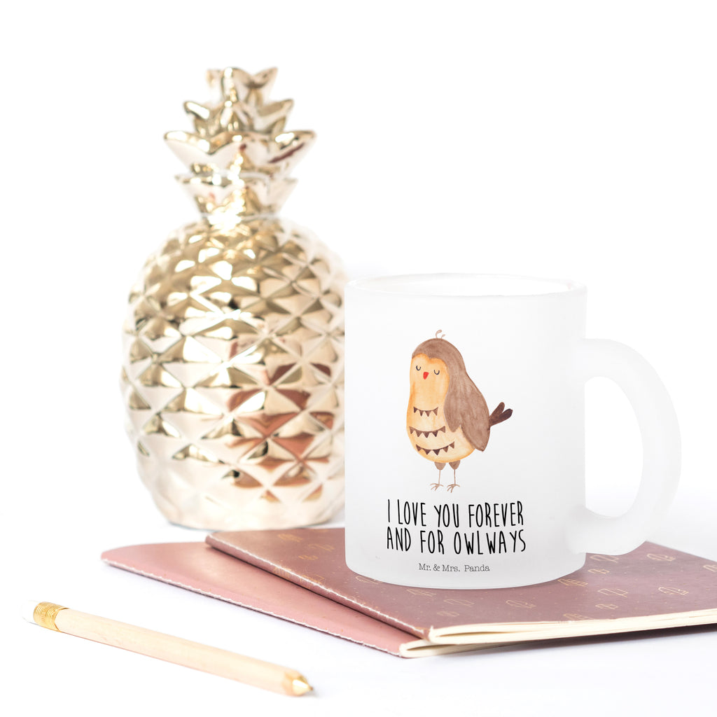 Teetasse Eule Zufrieden Teetasse, Teeglas, Teebecher, Tasse mit Henkel, Tasse, Glas Teetasse, Teetasse aus Glas, Eule, Eule Spruch, Eule deko, Owl, Liebe Spruch, Romantisch, Wortspiel lustig, Spruch schön, Geschenk Hochzeitstag