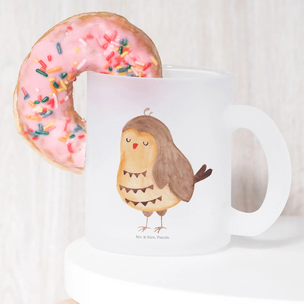 Teetasse Eule Zufrieden Teetasse, Teeglas, Teebecher, Tasse mit Henkel, Tasse, Glas Teetasse, Teetasse aus Glas, Eule, Eule Spruch, Eule deko, Owl, Liebe Spruch, Romantisch, Wortspiel lustig, Spruch schön, Geschenk Hochzeitstag