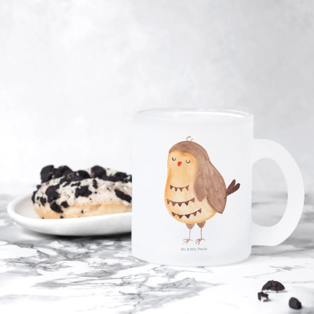 Teetasse Eule Zufrieden Teetasse, Teeglas, Teebecher, Tasse mit Henkel, Tasse, Glas Teetasse, Teetasse aus Glas, Eule, Eule Spruch, Eule deko, Owl, Liebe Spruch, Romantisch, Wortspiel lustig, Spruch schön, Geschenk Hochzeitstag