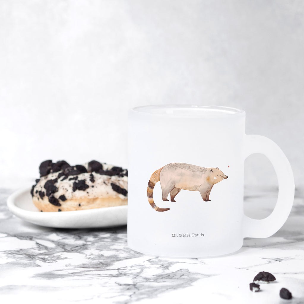 Teetasse Nasenbaer Teetasse, Teeglas, Teebecher, Tasse mit Henkel, Tasse, Glas Teetasse, Teetasse aus Glas, Tiermotive, Gute Laune, lustige Sprüche, Tiere, Nasenbär, Nasenbären, Rüsselbär, Bär