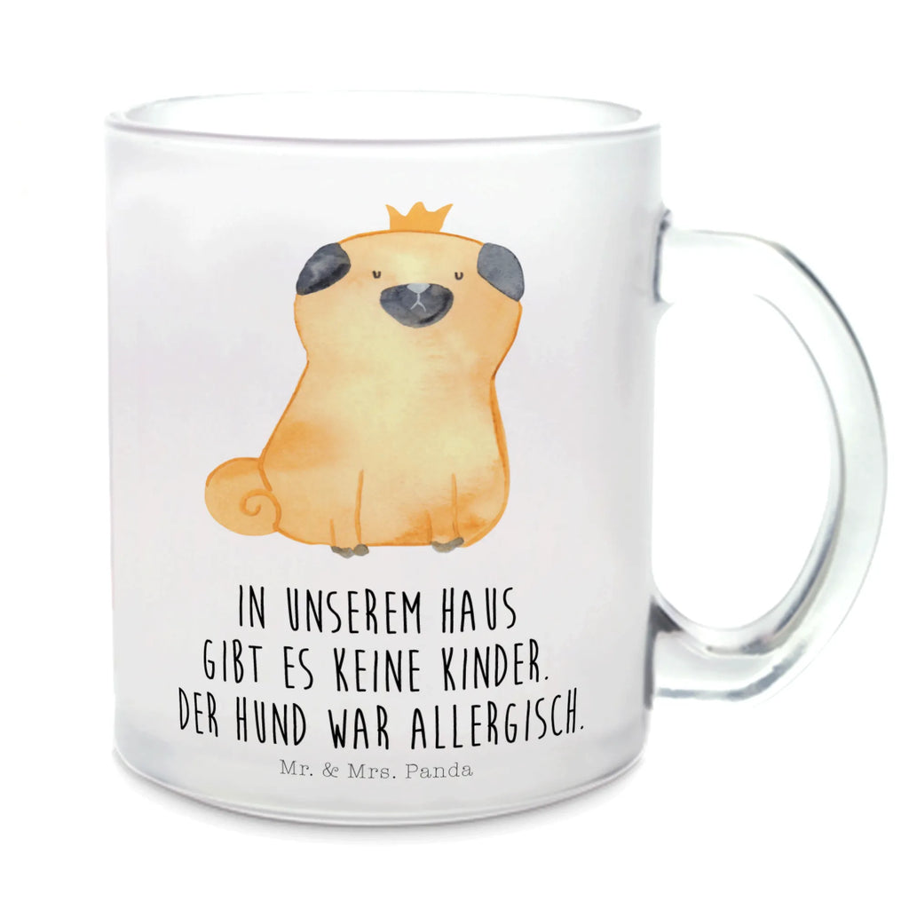 Teetasse Mops Krone Teetasse, Teeglas, Teebecher, Tasse mit Henkel, Tasse, Glas Teetasse, Teetasse aus Glas, Hund, Hundemotiv, Haustier, Hunderasse, Tierliebhaber, Hundebesitzer, Sprüche, Mops, allergisch, kinderlos, Hausregel, Hundebesitzer. Spruch, lustig