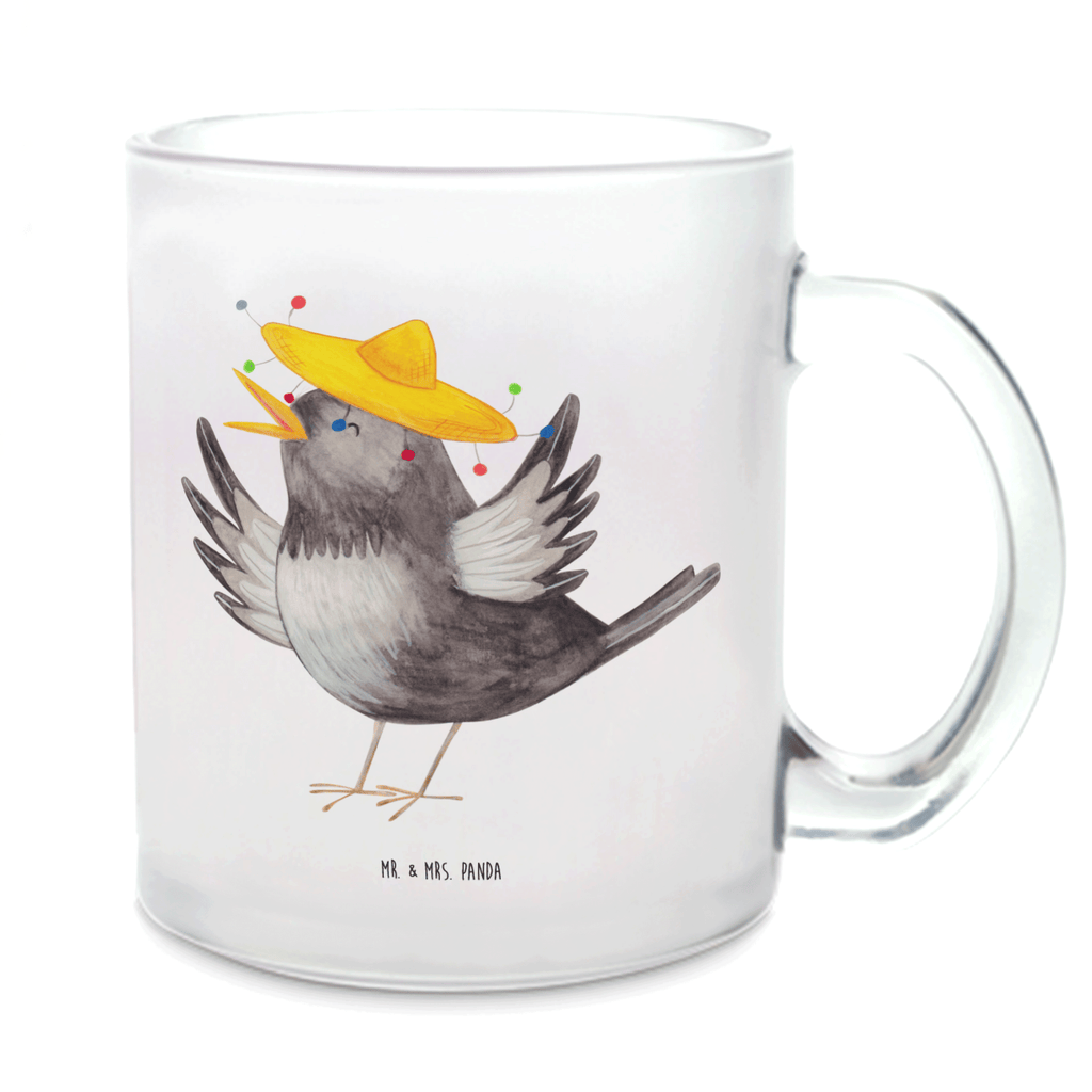 Teetasse Rabe mit Sombrero Teetasse, Teeglas, Teebecher, Tasse mit Henkel, Tasse, Glas Teetasse, Teetasse aus Glas, Tiermotive, Gute Laune, lustige Sprüche, Tiere, Rabe, Vogel, Vögel, Spruch positiv, fröhlich sein, glücklich sein, Glück Spruch, froh, Elster, Motivation