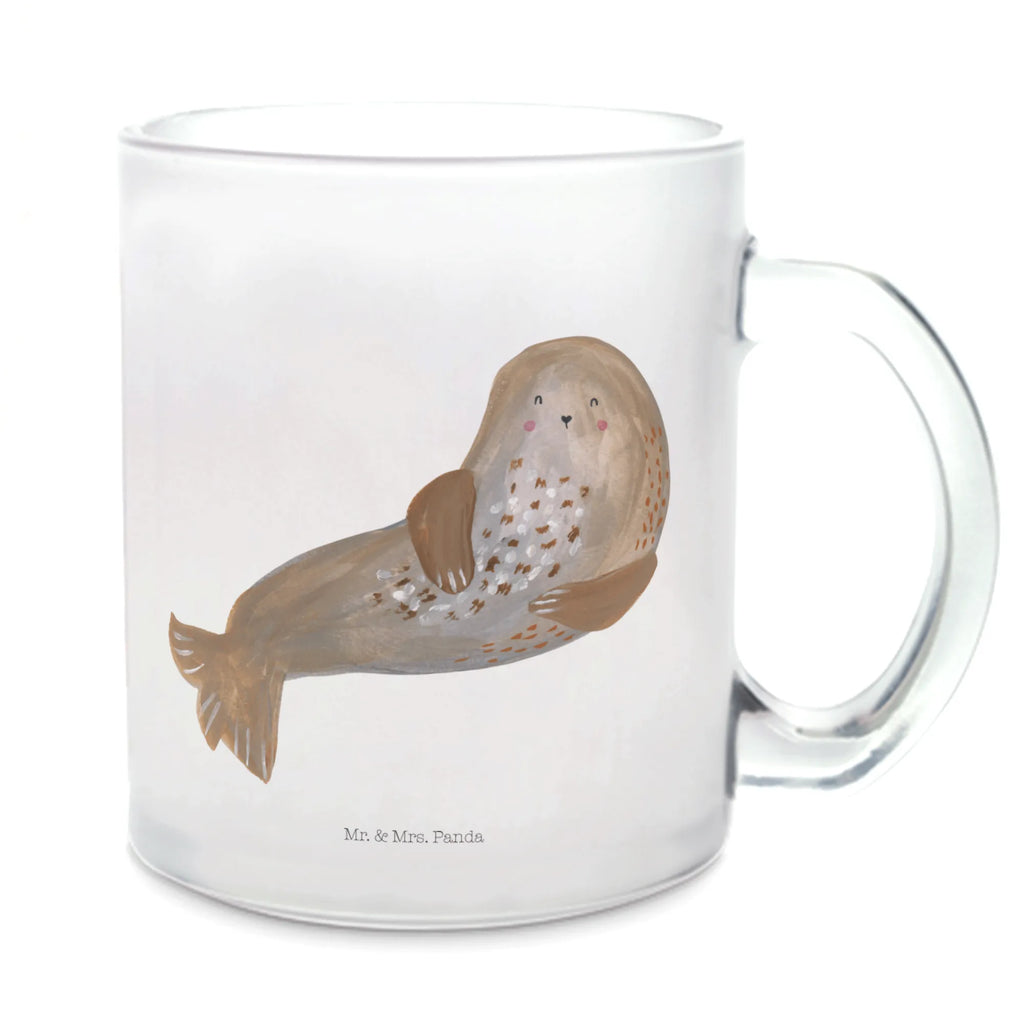 Teetasse Robbe lachend Teetasse, Teeglas, Teebecher, Tasse mit Henkel, Tasse, Glas Teetasse, Teetasse aus Glas, Tiermotive, Gute Laune, lustige Sprüche, Tiere, Robbe, Robben, Seehund, Strand, Meerestier, Ostsee, Nordsee