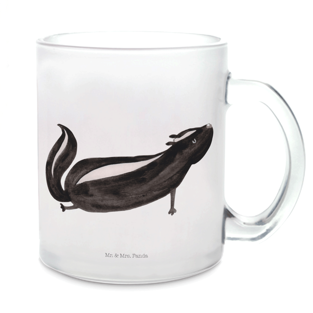 Teetasse Stinktier Yoga Teetasse, Teeglas, Teebecher, Tasse mit Henkel, Tasse, Glas Teetasse, Teetasse aus Glas, Stinktier, Skunk, Wildtier, Raubtier, Stinker, Stinki, Yoga, Namaste, Lebe, Liebe, Lache