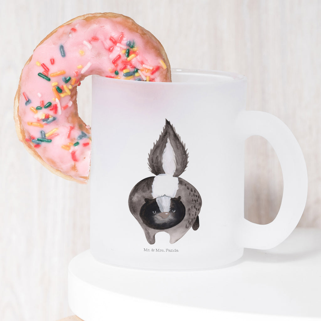 Teetasse Stinktier Angriff Teetasse, Teeglas, Teebecher, Tasse mit Henkel, Tasse, Glas Teetasse, Teetasse aus Glas, Stinktier, Skunk, Wildtier, Raubtier, Stinker, Stinki, wütend, Drohung