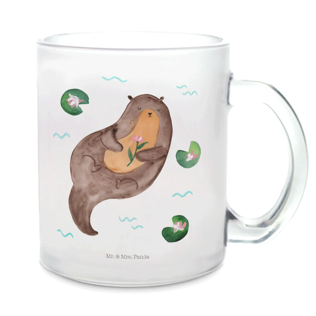 Teetasse Otter mit Seerose Teetasse, Teeglas, Teebecher, Tasse mit Henkel, Tasse, Glas Teetasse, Teetasse aus Glas, Otter, Fischotter, Seeotter, Otter Seeotter See Otter