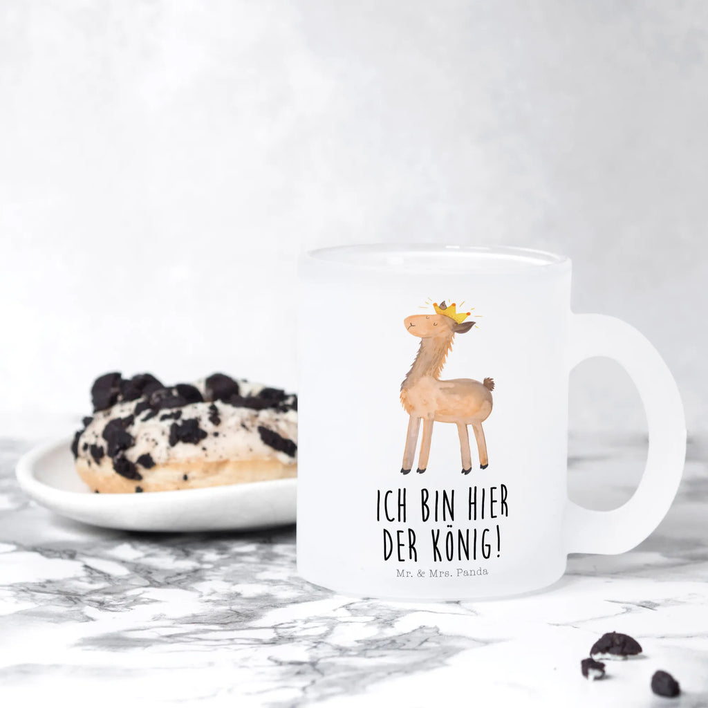 Teetasse Lama König Teetasse, Teeglas, Teebecher, Tasse mit Henkel, Tasse, Glas Teetasse, Teetasse aus Glas, Lama, Alpaka, Lamas, König, Königin, Freundin, Mama, Papa, Büro Kollege, Kollegin, Chef, Vorgesetzter, Abi, Abitur