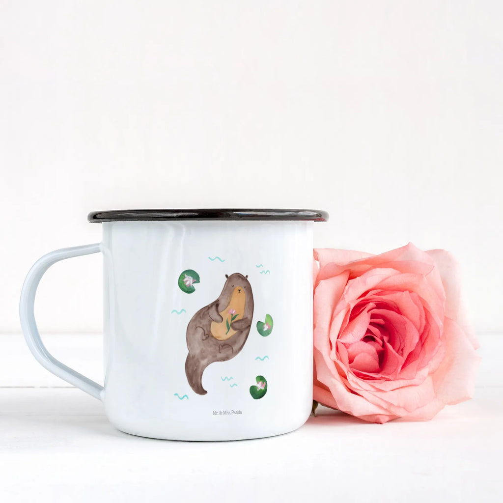 XL Emaille Tasse Otter mit Seerose XL Emaille Tasse, Metalltasse, Kaffeetasse, Tasse, Becher, Kaffeebecher, Camping, Campingbecher, Tassendruck, Metall-Tasse, Deko-Becher, emailliert, Outdoor Tasse, Trinkbecher, bruchsicher, Emaille-Optik, Motivtasse, Outdoor Kaffeetasse, Otter, Fischotter, Seeotter, Otter Seeotter See Otter