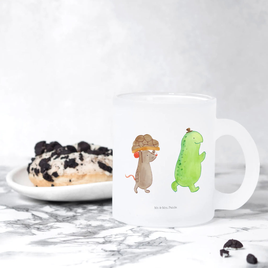 Teetasse Schildkröte & Maus Teetasse, Teeglas, Teebecher, Tasse mit Henkel, Tasse, Glas Teetasse, Teetasse aus Glas, Schildkröte, Maus, Freunde, Freundinnen, beste Freunde, beste Freundinnen