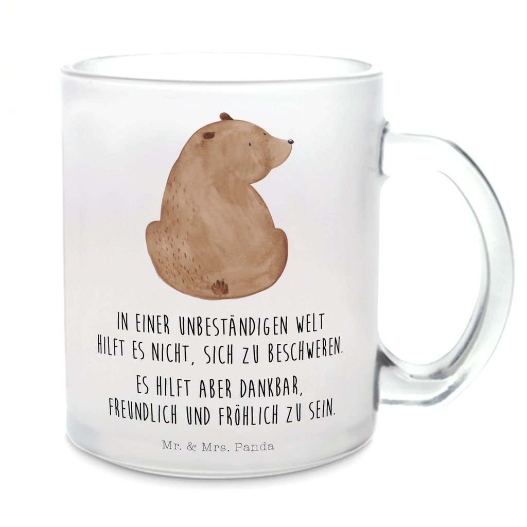 Teetasse Bär Schulterblick Teetasse, Teeglas, Teebecher, Tasse mit Henkel, Tasse, Glas Teetasse, Teetasse aus Glas, Bär, Teddy, Teddybär, Selbstachtung, Weltansicht, Motivation, Bären, Bärenliebe, Weisheit