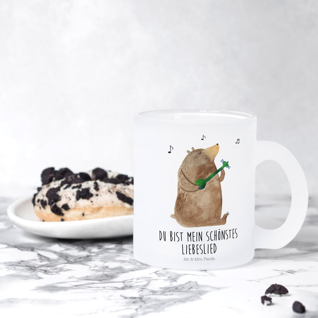 Teetasse Bär Lied Teetasse, Teeglas, Teebecher, Tasse mit Henkel, Tasse, Glas Teetasse, Teetasse aus Glas, Bär, Teddy, Teddybär, Bärchen, Bear, Liebeslied, Lied, Song, Valentinstag, Valentine, Geschenk, Partner, Liebe, Freundin, Frau, Herz, Spruch