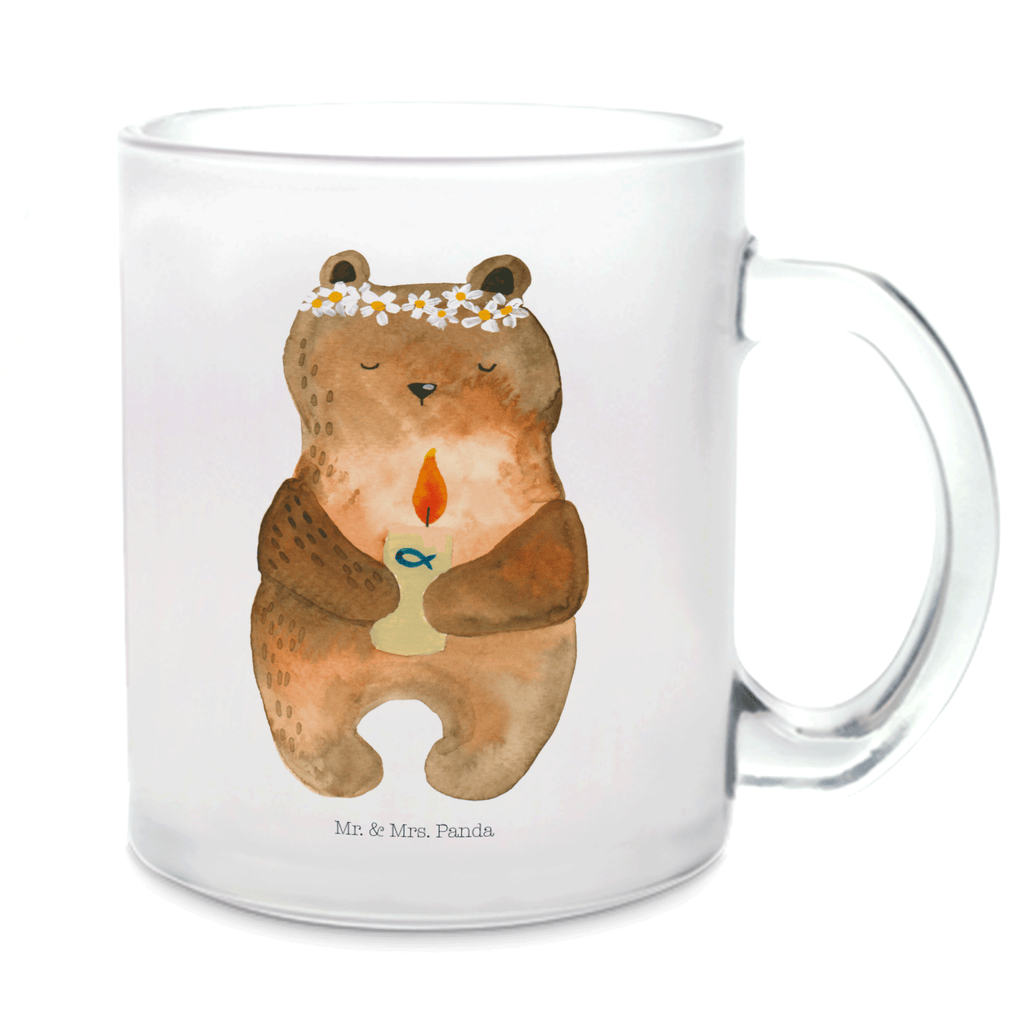 Teetasse Kommunion-Bär Teetasse, Teeglas, Teebecher, Tasse mit Henkel, Tasse, Glas Teetasse, Teetasse aus Glas, Bär, Teddy, Teddybär, Kommunion, Gottes Segen, Taufkerze, katholisch