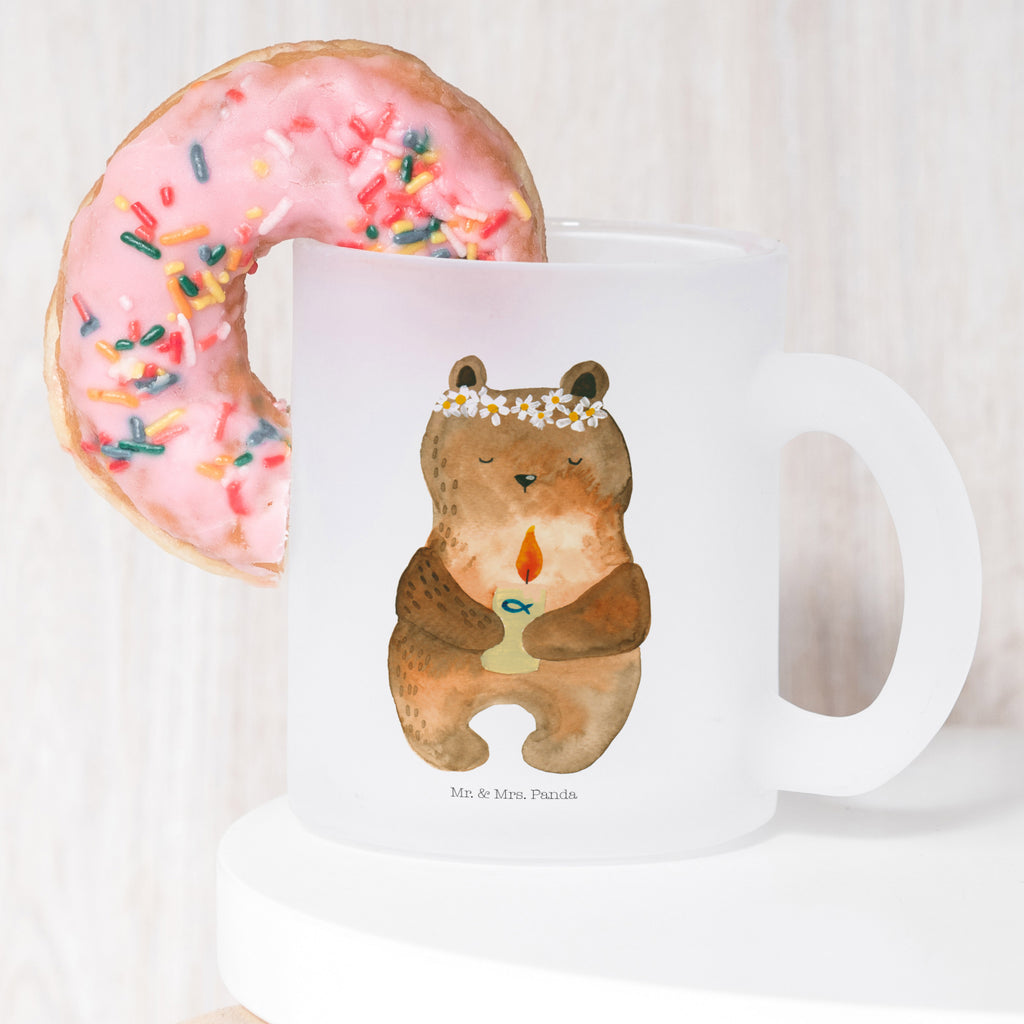 Teetasse Kommunion-Bär Teetasse, Teeglas, Teebecher, Tasse mit Henkel, Tasse, Glas Teetasse, Teetasse aus Glas, Bär, Teddy, Teddybär, Kommunion, Gottes Segen, Taufkerze, katholisch