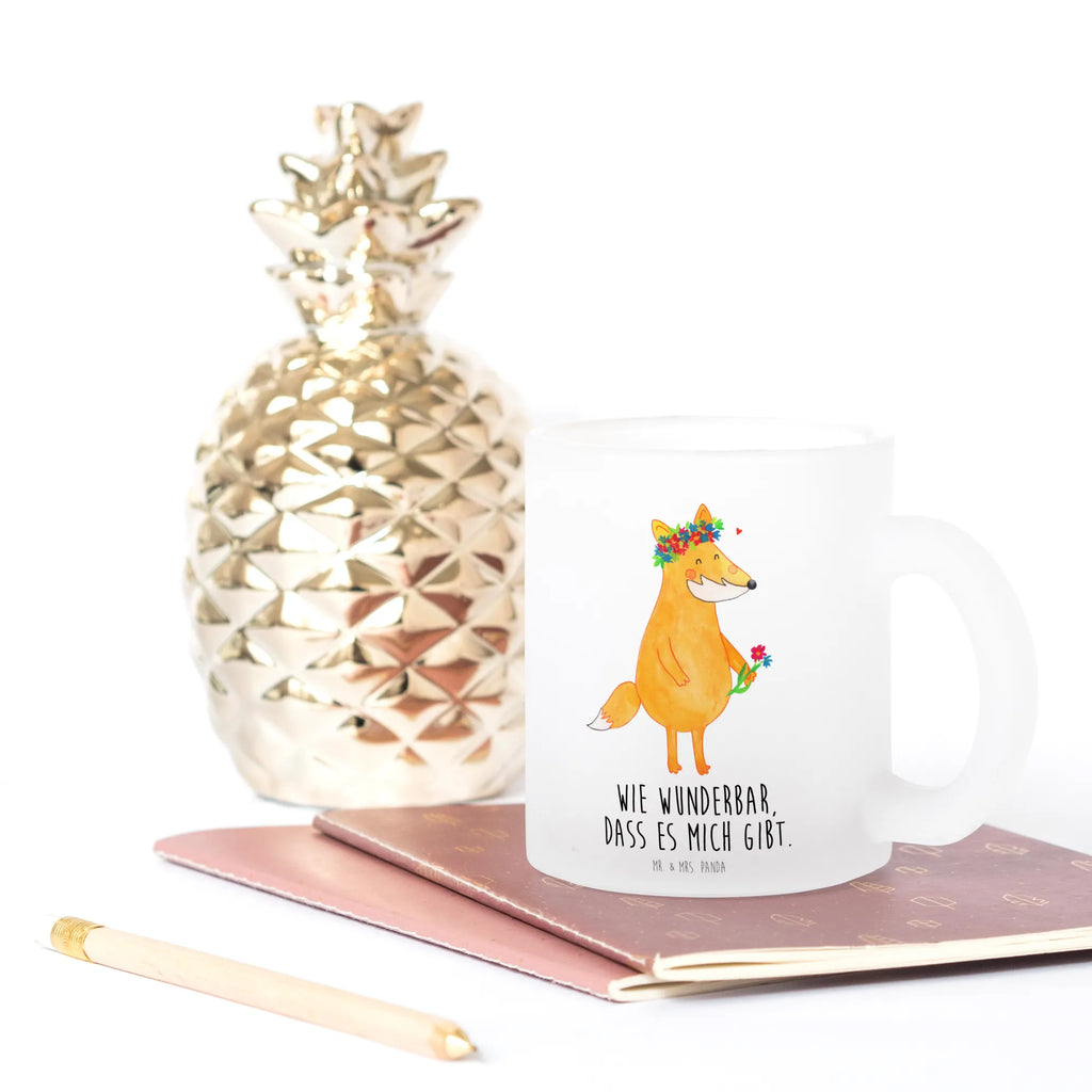 Teetasse Fuchs Blumenliebe Teetasse, Teeglas, Teebecher, Tasse mit Henkel, Tasse, Glas Teetasse, Teetasse aus Glas, Fuchs, Füchse, Fox, Liebe, Freundin, Fuchsmädchen, Blumenmädchen, Freundinnen, Liebesbeweis, Blume, Blumen, Motivation, Freude, ich, mich, Selbstliebe