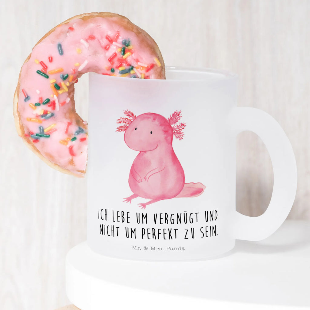 Teetasse Axolotl Teetasse, Teeglas, Teebecher, Tasse mit Henkel, Tasse, Glas Teetasse, Teetasse aus Glas, Axolotl, Molch, Axolot, vergnügt, fröhlich, zufrieden, Lebensstil, Weisheit, Lebensweisheit, Liebe, Freundin