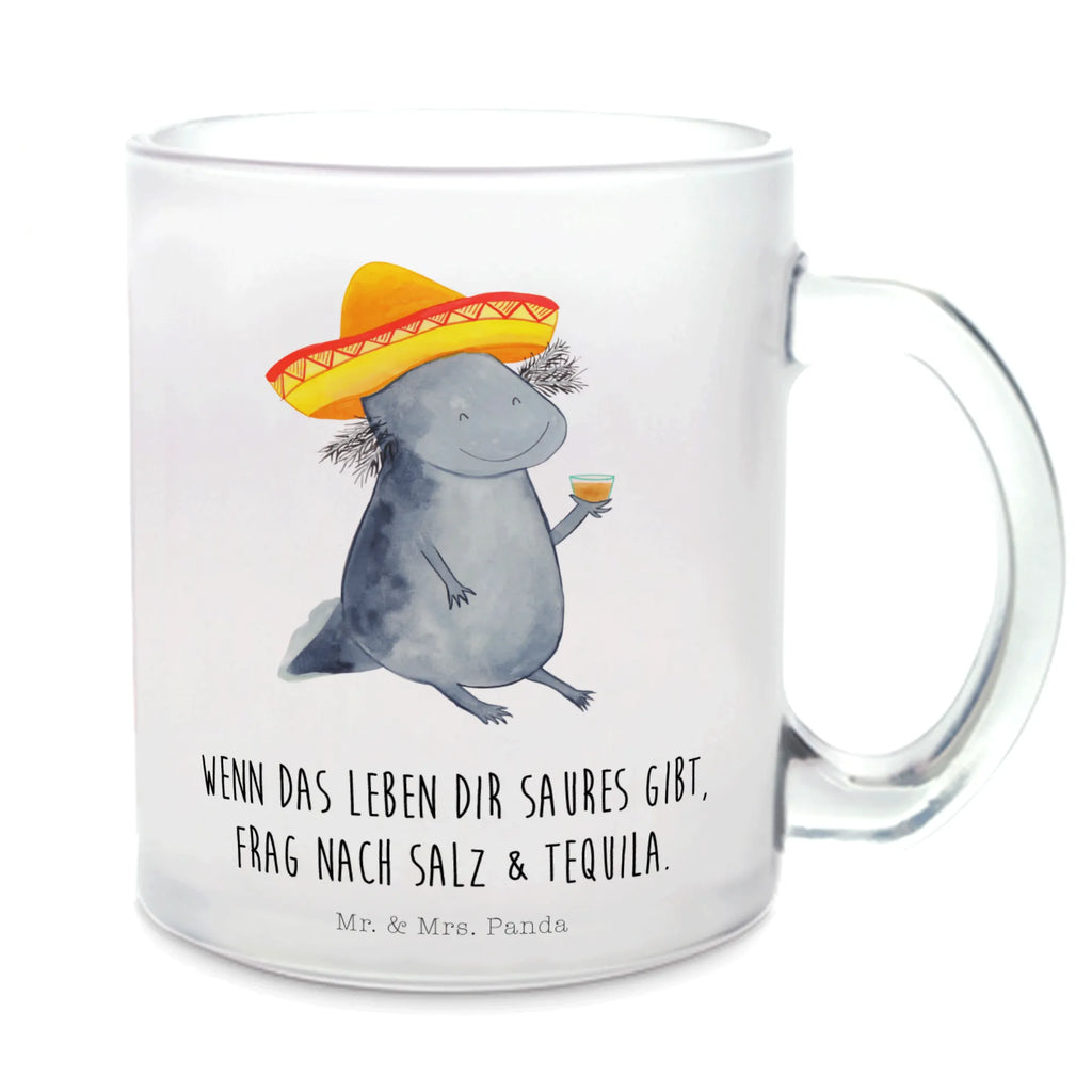 Teetasse Axolotl Tequila Teetasse, Teeglas, Teebecher, Tasse mit Henkel, Tasse, Glas Teetasse, Teetasse aus Glas, Axolotl, Molch, Mexico, Mexiko, Sombrero, Zitrone, Tequila, Motivation, Spruch, Schwanzlurch, Lurch, Lurche, Axolot, Feuerdrache, Feuersalamander