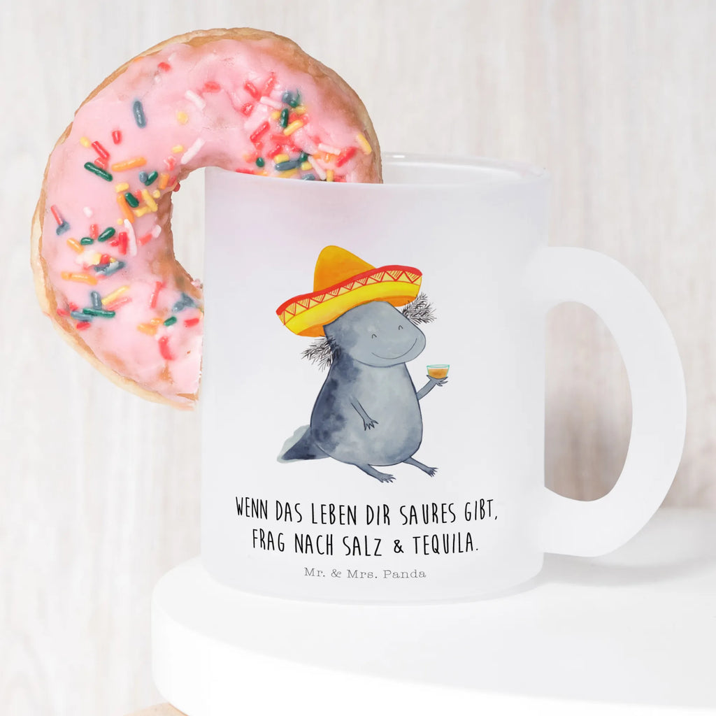 Teetasse Axolotl Tequila Teetasse, Teeglas, Teebecher, Tasse mit Henkel, Tasse, Glas Teetasse, Teetasse aus Glas, Axolotl, Molch, Mexico, Mexiko, Sombrero, Zitrone, Tequila, Motivation, Spruch, Schwanzlurch, Lurch, Lurche, Axolot, Feuerdrache, Feuersalamander