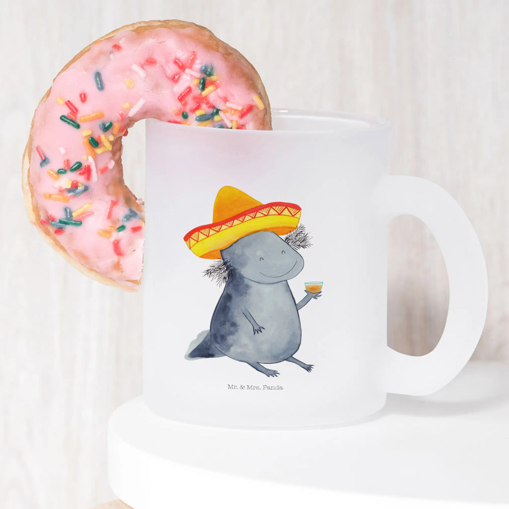 Teetasse Axolotl Tequila Teetasse, Teeglas, Teebecher, Tasse mit Henkel, Tasse, Glas Teetasse, Teetasse aus Glas, Axolotl, Molch, Mexico, Mexiko, Sombrero, Zitrone, Tequila, Motivation, Spruch, Schwanzlurch, Lurch, Lurche, Axolot, Feuerdrache, Feuersalamander