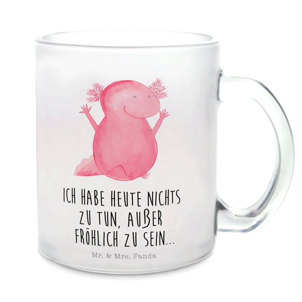 Teetasse Axolotl Hurra Teetasse, Teeglas, Teebecher, Tasse mit Henkel, Tasse, Glas Teetasse, Teetasse aus Glas, Axolotl, Molch, Axolot, Schwanzlurch, Lurch, Lurche, fröhlich, Spaß, Freude, Motivation, Zufriedenheit