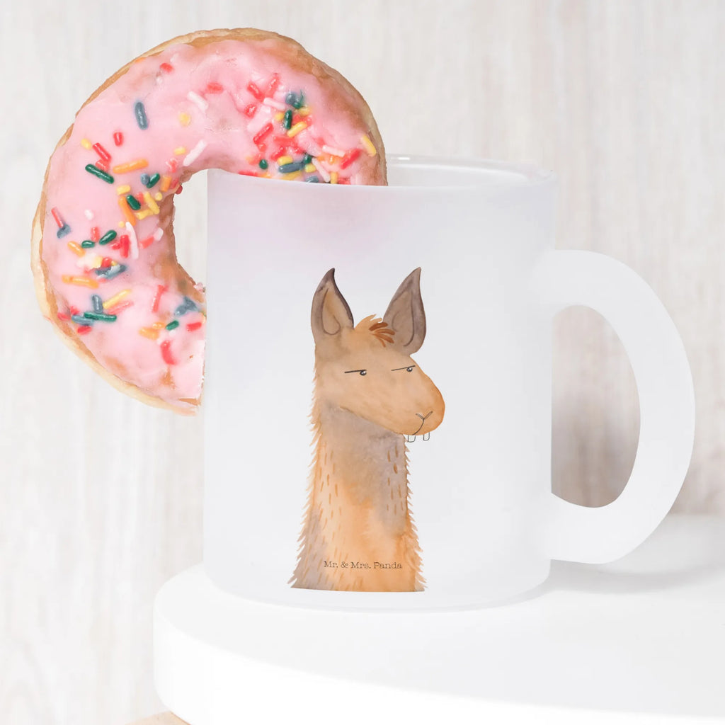 Teetasse Lamakopf genervt Teetasse, Teeglas, Teebecher, Tasse mit Henkel, Tasse, Glas Teetasse, Teetasse aus Glas, Lama, Alpaka, Lamas, Recht haben, genervt sein, Freundin, beste Freundin, Partnerin, Büro, Büroalltag, Chef, Chefin, Azubi