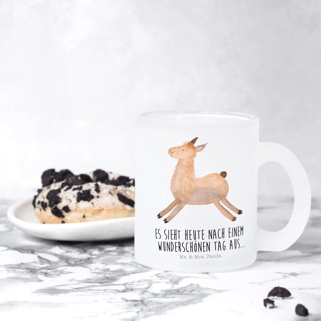 Teetasse Lama springend Teetasse, Teeglas, Teebecher, Tasse mit Henkel, Tasse, Glas Teetasse, Teetasse aus Glas, Lama, Alpaka, Lamas, Lieblingstag, Happy day, fröhlich, Glück, Freundin, Liebeskummer, Neustart, guten Morgen, Start, Prüfung, Abitur