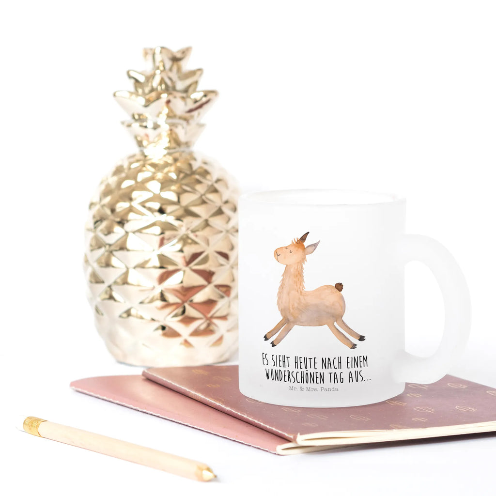 Teetasse Lama springend Teetasse, Teeglas, Teebecher, Tasse mit Henkel, Tasse, Glas Teetasse, Teetasse aus Glas, Lama, Alpaka, Lamas, Lieblingstag, Happy day, fröhlich, Glück, Freundin, Liebeskummer, Neustart, guten Morgen, Start, Prüfung, Abitur