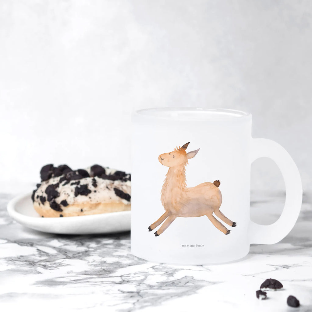 Teetasse Lama springend Teetasse, Teeglas, Teebecher, Tasse mit Henkel, Tasse, Glas Teetasse, Teetasse aus Glas, Lama, Alpaka, Lamas, Lieblingstag, Happy day, fröhlich, Glück, Freundin, Liebeskummer, Neustart, guten Morgen, Start, Prüfung, Abitur