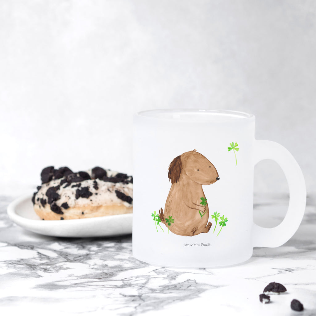 Teetasse Hund Kleeblatt Teetasse, Teeglas, Teebecher, Tasse mit Henkel, Tasse, Glas Teetasse, Teetasse aus Glas, Hund, Hundemotiv, Haustier, Hunderasse, Tierliebhaber, Hundebesitzer, Sprüche, Kleeblatt, Glück, Tagträume, Motivation, Neuanfang, Geschenk, Glücksbringer, Selbstliebe, Achtsamkeit