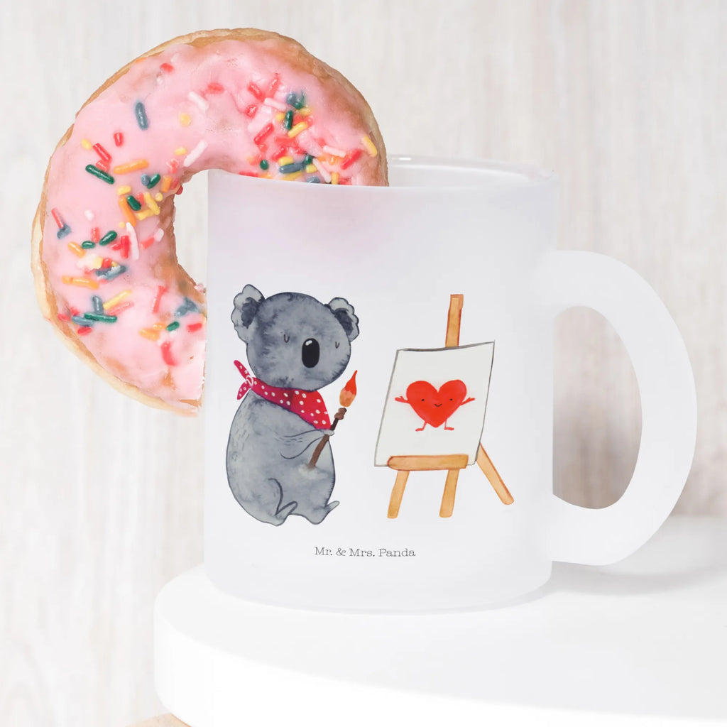 Teetasse Koala Künstler Teetasse, Teeglas, Teebecher, Tasse mit Henkel, Tasse, Glas Teetasse, Teetasse aus Glas, Koala, Koalabär, Liebe, Liebensbeweis, Liebesgeschenk, Gefühle, Künstler, zeichnen